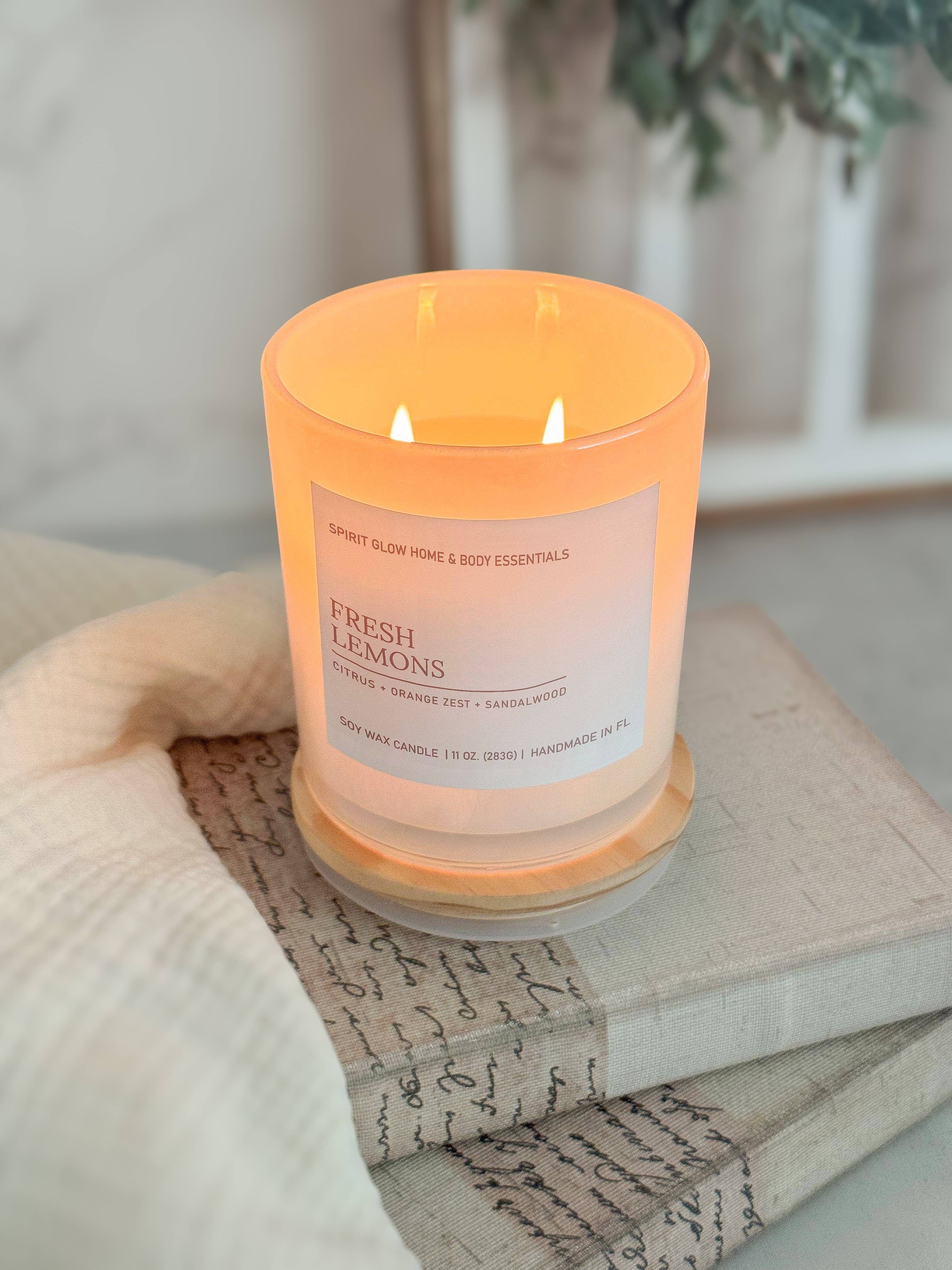 Fresh Lemons - 11 oz. Iridescent White Glass Soy Wax Candle