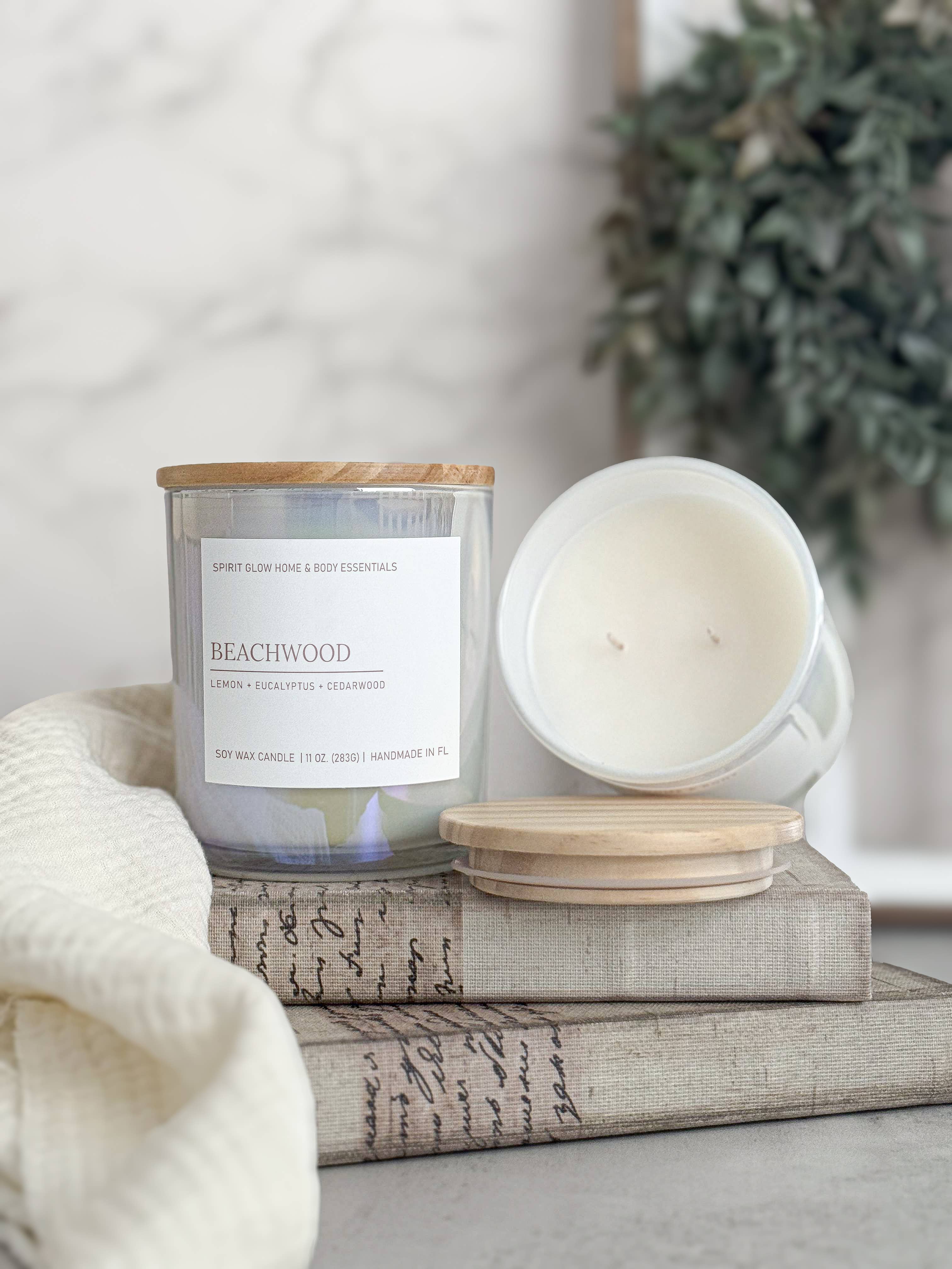 Beachwood - 11 oz. Iridescent White Glass Soy Candle