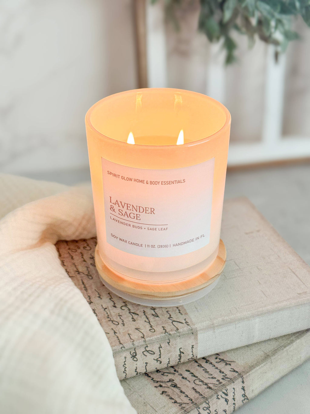 Lavender & Sage -11oz. Iridescent White Glass Soy Candle