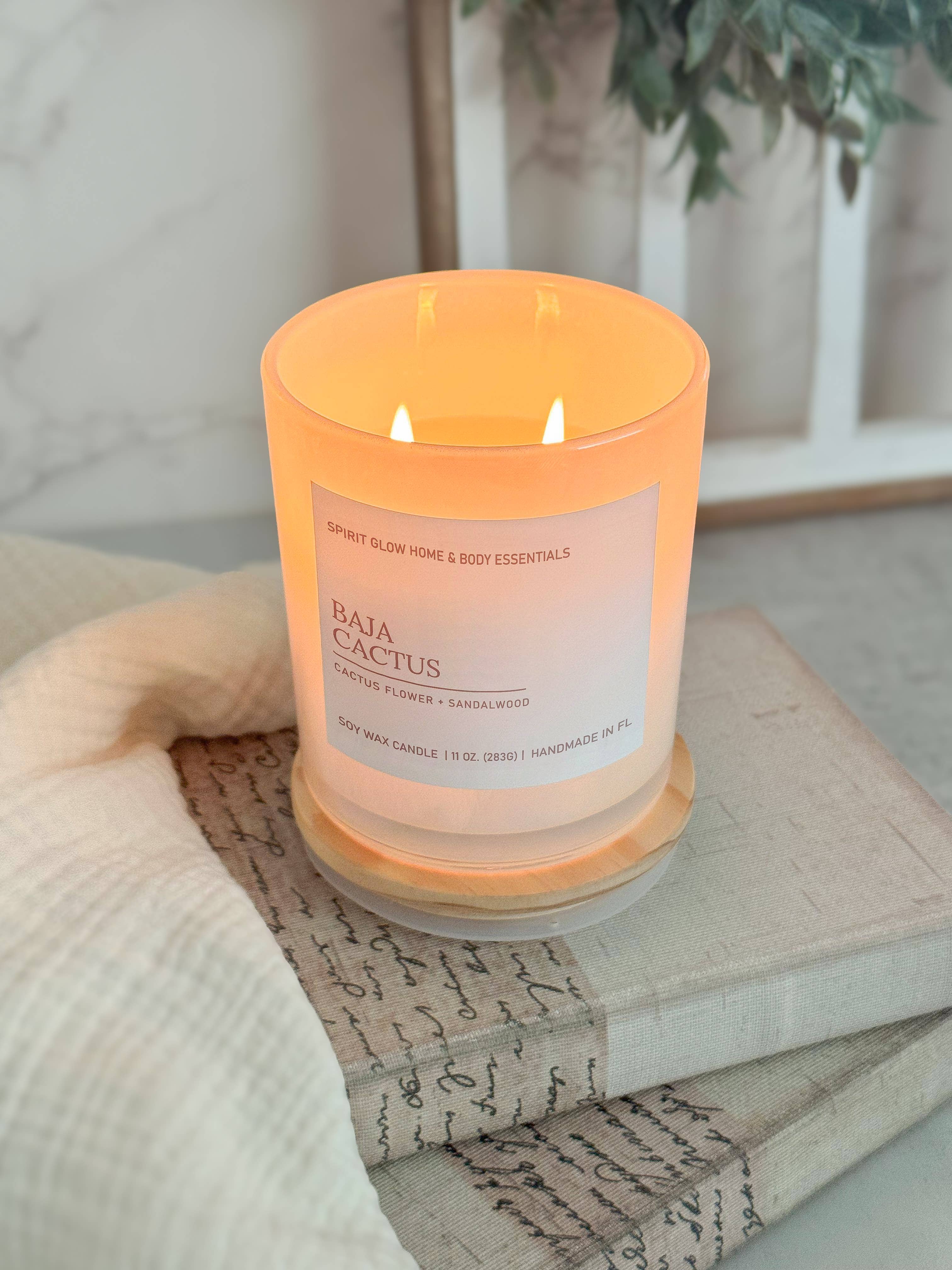 Baja Cactus - 11 oz. Iridescent White Glass Soy Candle