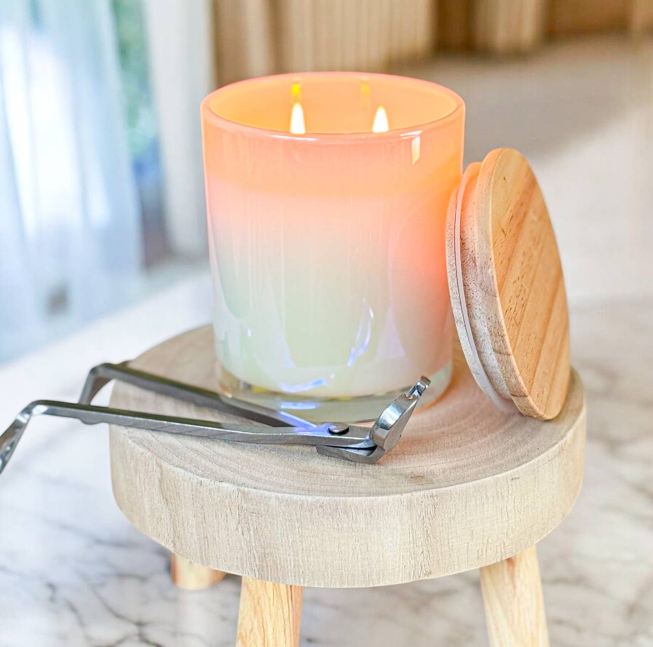Mimosa - 11 oz. Iridescent White Glass Soy Wax Candle