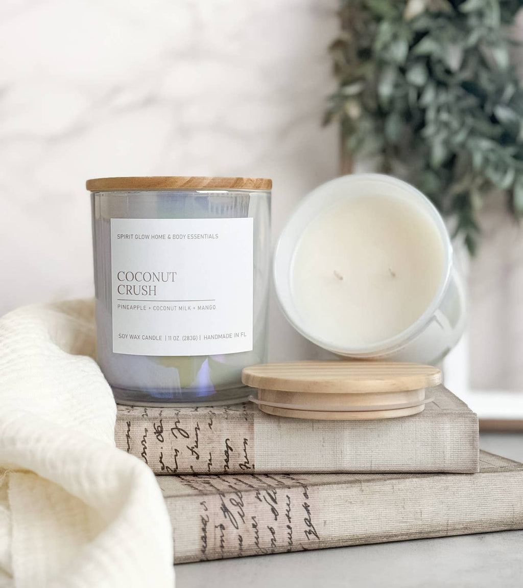 Coconut Crush - 11oz. Iridescent White Glass Soy Candle