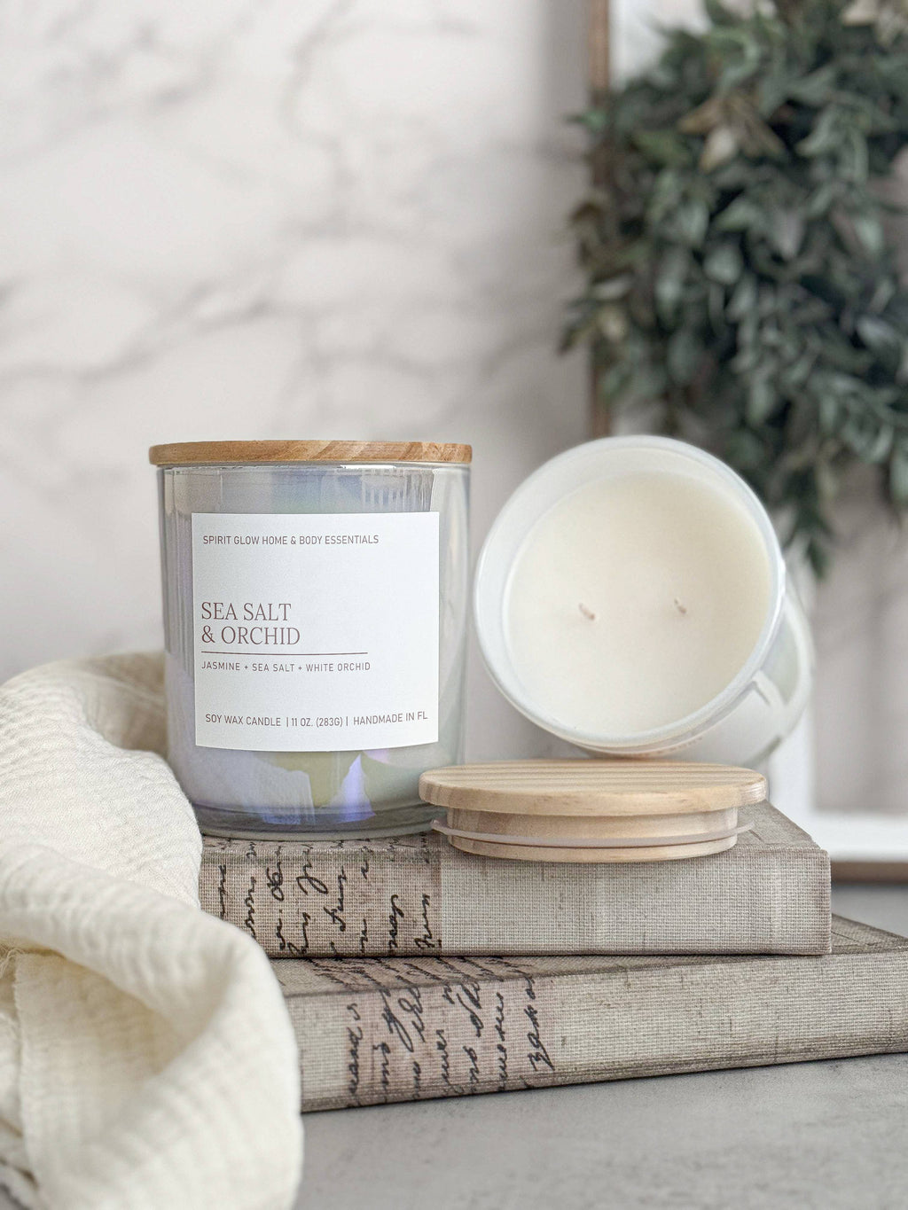 Sea Salt & Orchid - 11 oz. Iridescent White Glass Soy Candle
